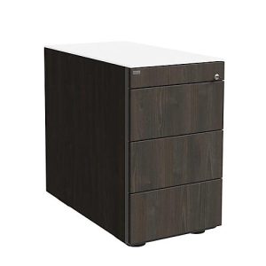 Standcontainer SOLUS PLAY, 1 Utensilienauszug, 3 Schübe, Tiefe 800 mm, grifflos, Mooreiche