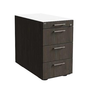 Standcontainer SOLUS PLAY, 1 Utensilienauszug, 3 Schübe, Tiefe 800 mm, mit Griff, Mooreiche