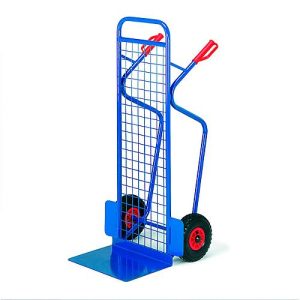 Stapelkarre groß mit Gitter-Rückwand, Tragkraft 250 kg, Vollgummi-Bereifung