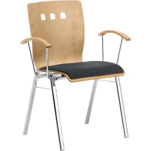 Stapelstuhl 7450, Formsitz, Lordosenstütze, Designerbohrungen, mit Armlehnen, Bezugsstoff Point/Trevira CS, grau