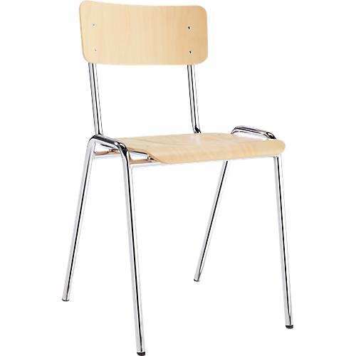 Stapelstuhl CR, B 452 x T 500 x H 803 mm, Sitzhöhe 490 mm, Stahlrohrgestell verchromt, mit Bodengleitern, buche