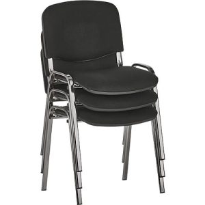 Stapelstuhl ISO Basic, ohne Armlehnen, 4-Fußgestell, Stoffbezug, stapelbar bis 12 Stück, B 545 x T 560 x H 820 mm, Bezug schwarz, Gestell verchromt