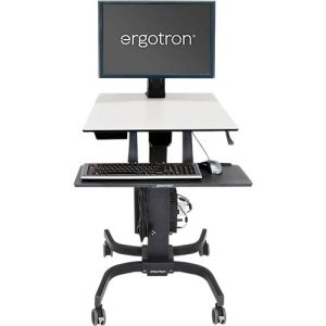 Steh-Sitz-Arbeitsplatz Ergotron WorkFit-C 24-216-085, Monitor bis bis 30′, bis 12,7 kg, höhenverstellbar, Tastatur- und Mausablage, VESA, schwarz-grau