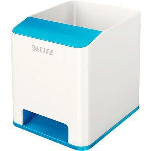 Stiftehalter Leitz WOW Sound, 1 Fach, Smartphone-Fach mit Soundverstärkung, weiß/blau