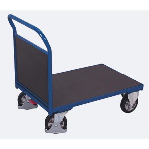 Stirnwandwagen, Stahl/Siebdruckplatte, Enzianblau/Dunkelbraun, L 1025 x B 700 mm, Vollgummi-Rollen mit EasySTOP, bis 1000 kg