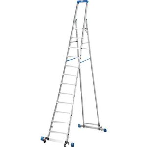 Stufenstehleiter, mit 12 Stufen, Aluminium, fahrbar mit Traverse