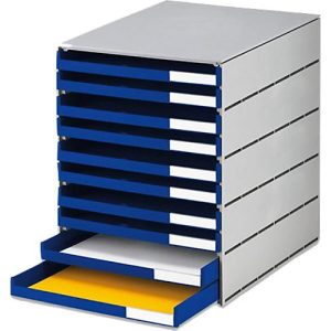 styro® Schubladenbox Styroval Pro, 10 Schubladen, offen, DIN C4, Polystyrol, öko-grau/blau
