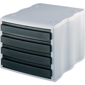 styro® Schubladenbox wave, 4 Schübe, Polystyrol, grau/schwarz