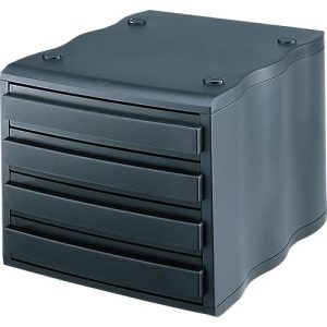 styro® Schubladenbox wave, 4 Schübe, Polystyrol, schwarz/schwarz