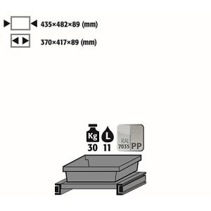 Tablarauszug für asecos Chemikalienschränke der CS und CX Serie, Stahlblech/Polypropylen, lichtgrau, B 435 x T 482 x H 94 mm, 11 l, bis 30 kg