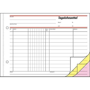 Tagelohnzettel Sigel SD065, selbstdurchschreibend, DIN A5 quer, 3 x 40 Blatt