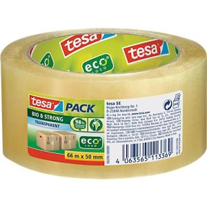 tesa® Packband Bio & Strong, robust, reißfest, lösungsmittelfrei, Naturkautschuk, 1 Rolle mit L 66 m x B 50 mm, transparent