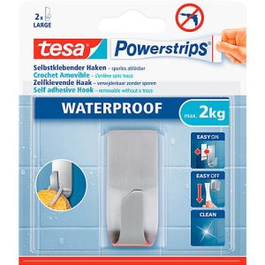 tesa Powerstrips Waterproof Haken Zoom, aus Edelstahl, für Feuchträume, max. 2 kg
