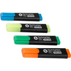 Textmarker S., mit Keilspitze, lichtbeständig, schnell trocknend, farbsortiert, 4 Stück