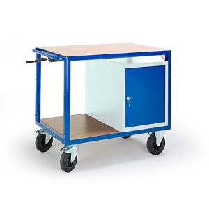 Tischwagen höhenverstellbar, 1090 x 700 mm, mit Stahlschrank mm, Tragkraft 400 kg