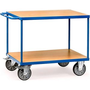 Tischwagen, Stahl/Holz, 2 Etagen, L 1200 x B 800 mm, bis 600 kg, brillantblau/Buchedekor