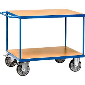 Tischwagen, Stahl/Holz, 2 Etagen, L 850 x B 500 mm, bis 500 kg, brillantblau/Buchedekor