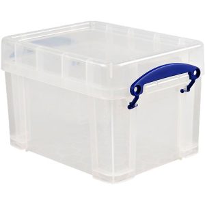 Transportbox Really Useful Box, Volumen 3 l, L 240 x B 180 x H 160 mm, stapelbar, mit Deckel & Klappgriffen, Recycling-PP, transparent