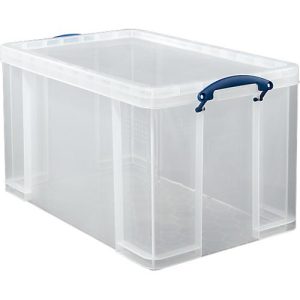 Transportbox Really Useful Box, Volumen 84 l, L 710 x B 440 x H 380 mm, stapelbar, mit Deckel & Klappgriffen, Recycling-PP, transparent
