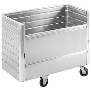 Transportwagen aus eloxiertem Aluminium, absenkbare Längswand, 650 Liter, ohne Deckel