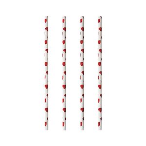 Trinkhalme Papstar Heart, Einweg, L 200 x Ø 6 mm, aus FSC®-zertifiziertem Papier, weiß mit roten Herzen, 100 Stück