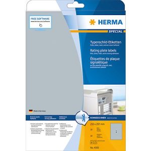 Typenschild Etiketten Herma, A4, 210 x 297 mm, selbstklebend & wetterfest, silber, 10 Stück