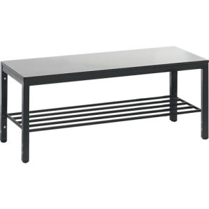 Umkleidebank Basic Plus, für Feuchträume, ohne Rückenlehne, 4-Fußgestell schwarzgrau RAL 7021, mit Schuhrost, B 1000 mm, Dekor silbergrau