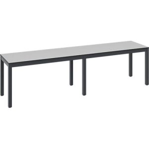 Umkleidebank Basic Plus, für Feuchträume, ohne Rückenlehne, 6-Fußgestell schwarzgrau RAL 7021, ohne Schuhrost, B 1500 mm, Dekor silbergrau