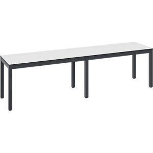Umkleidebank Basic Plus, für Feuchträume, ohne Rückenlehne, 6-Fußgestell schwarzgrau RAL 7021, ohne Schuhrost, B 1500 mm, Dekor weiß