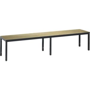 Umkleidebank Basic Plus, für Feuchträume, ohne Rückenlehne, 6-Fußgestell schwarzgrau RAL 7021, ohne Schuhrost, B 1960 mm, Dekor Eiche Serrano