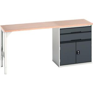 Unterbauwerkbank Bott verso, Multiplex-Platte, 2 Schubladen, 1 Tür, 1 Ablageboden, B 2000 x T 600 x H 930 mm, Lichtgrau / Anthrazitgrau
