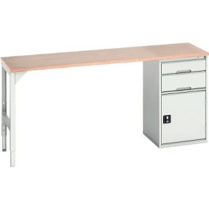 Unterbauwerkbank Bott verso, Multiplex-Platte, 2 Schubladen, 1 Tür, 1 Ablageboden, B 2000 x T 600 x H 930 mm, Lichtgrau
