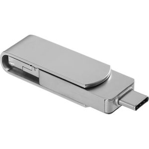 USB-Stick 3.0 4-in-1 OTG, USB-Typ-B, USB-Typ-C, Micro-USB und Lightning, Aluminium, silber, 128 GB