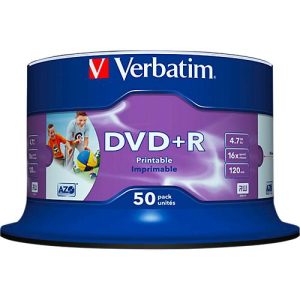 Verbatim DVD+R AZO Wide Inkjet Printable, Kapazität 4,7 GB, 50er-Spindel