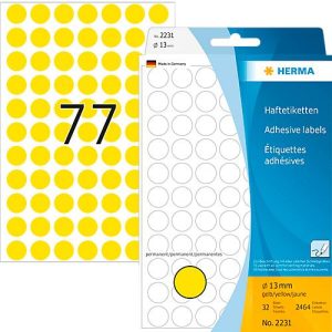 Vielzweck-Etiketten HERMA 2231, selbstklebende Markierungspunkte, Ø 13 mm, permanent haftend, 32 Blatt, Papier, matt, gelb