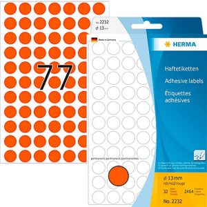 Vielzweck-Etiketten HERMA 2232, selbstklebende Markierungspunkte, Ø 13 mm, permanent haftend, 32 Blatt, Papier, matt, rot