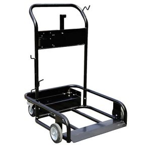 Wagen für 200 l Stahl-Kunststofffässer für CEMO Elektropumpen CENTRI SP30, je 2 Lenk- und Bockrollen, lackierter Stahlrohrrahmen, mit Halterung