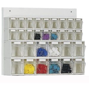 Wand Kleinteilemagazin MultiStore, 30 Klappkästen, Volumen 5,2 l, B 600 x T 108 x H 410 mm, Holzplatte & Polystyrol