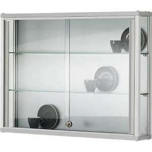 Wandvitrine, einhängend, 2 verstellbare Glasböden, abschließbare Schiebetüren, ESG-Sicherheitsglas, B 1000 x T 200 x H 800 mm Wandvitrine, einhängend, 2 verstellbare Glasböden, abschließbare Schiebetüren, ESG-Sicherheitsglas, B 1000 x T 200 x H 800 mm