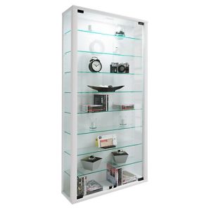 Wandvitrine Vitrosa Maxi, ohne LED-Beleuchtung, 8 Einlegeböden, 2 Flügeltüren, B 590 x T 180 x H 1140 mm, Glas & Holz, weiß