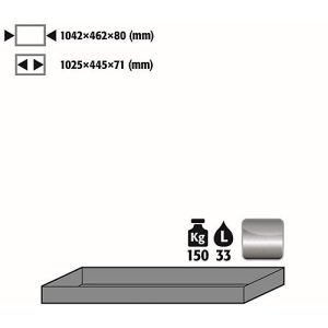 Wannenboden Standard für asecos Sicherheitsschränke der Q30, Q90 und S90 Serie, Edelstahl 1.4016, B 1042 x T 462 x H 80 mm, 33 l, bis 150 kg