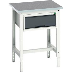 Werkbank Bott verso, Linoleum-Platte, 1 Schublade, mit Querstrebenset, B 700 x T 600 x H 780 – 930 mm, RAL 7035 Lichtgrau / Anthrazitgrau