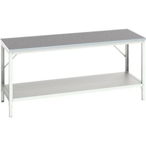 Werkbank Bott verso, Linoleum-Platte, mit Ablageboden, B 2000 x T 800 x H 780 – 930 mm, RAL 7035 Lichtgrau