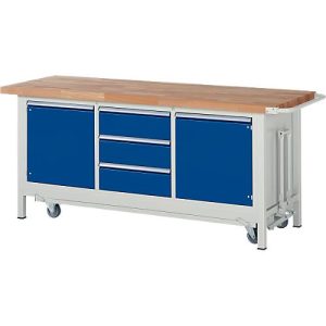 Werkbank Serie 8569, absenkbar, 3 Schubladen, 2 Fachböden mit Tür Werkbank Serie 8569, absenkbar, 3 Schubladen, 2 Fachböden mit Tür