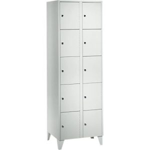 Wertfachschrank 300 mm, 2 Abteile, 10 Fächer, Sicherheitszylinderschloss, Fuß, lichtgrau