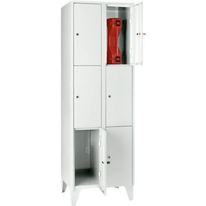 Wertfachschrank 300 mm, 2 Abteile, 6 Fächer, Sicherheitszylinderschloss, Fuß, lichtgrau