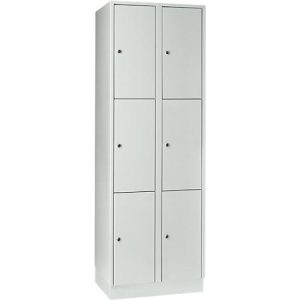 Wertfachschrank 300 mm, 2 Abteile, 6 Fächer, Sicherheitszylinderschloss, Sockel, lichtgrau