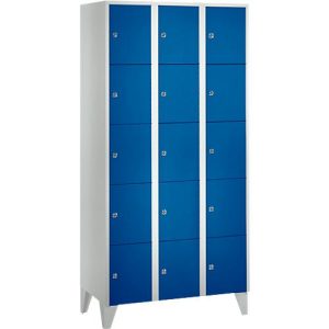 Wertfachschrank 300 mm, 3 Abteile, 15 Fächer, Sicherheitszylinderschloss, Fuß, enzianblau