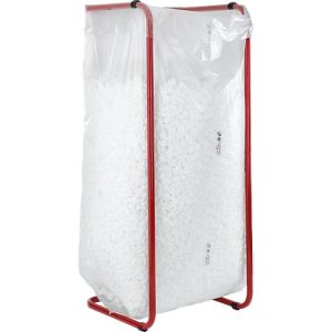 Wertstoffsammler, stationär, Volumen 400 l, mit Sackhaltern, L 670 x B 540 x H 1325 mm, Stahlrohr pulverbeschichtet, karminrot RAL 3002