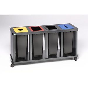 Wertstoffsammler VAR Tetris, als 4er-Station, mit Kunststoffbehältern, Stahl